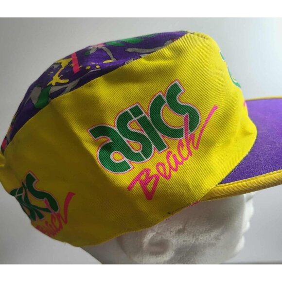 VINTAGE USA ASICS YELLOW REVERSABLE RUNNING CAP,neon,80s,90s,ONE OF A KIND! - Picture 2 of 10